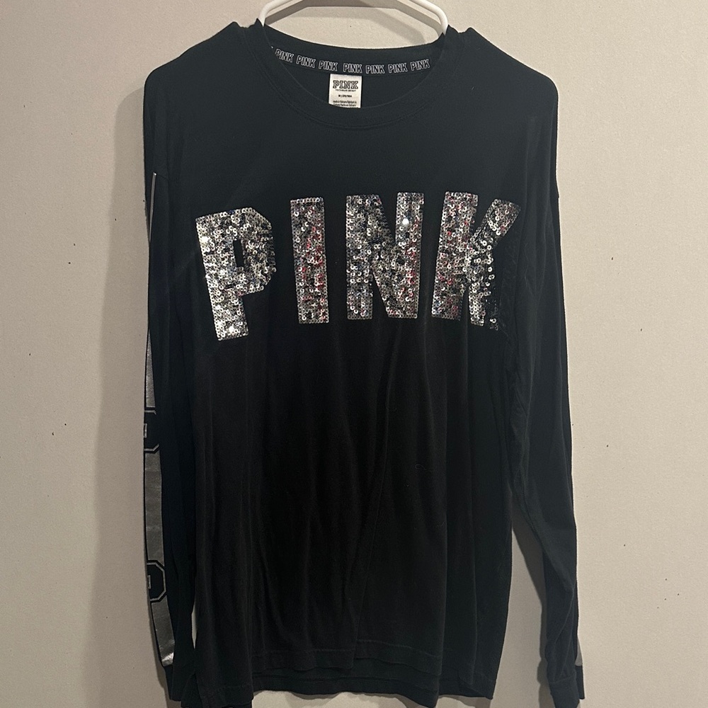 PINK Victoria's Secret Black Tee with Glitter Logo